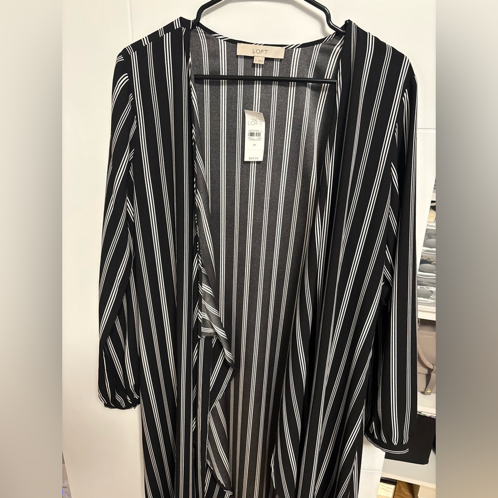 LOFT Charcoal and White Striped Top